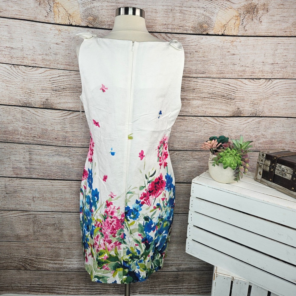 Chaps Women's White‎ Floral Print Sleeveless Dress Size 12 V-Neck - Picture 3 of 5